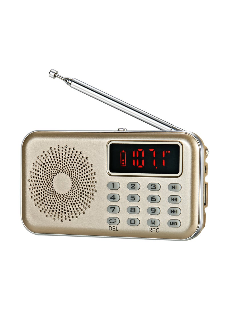 AROAQ Portable Fm Radio Mini Digital Radio Music Player With Speaker Gold