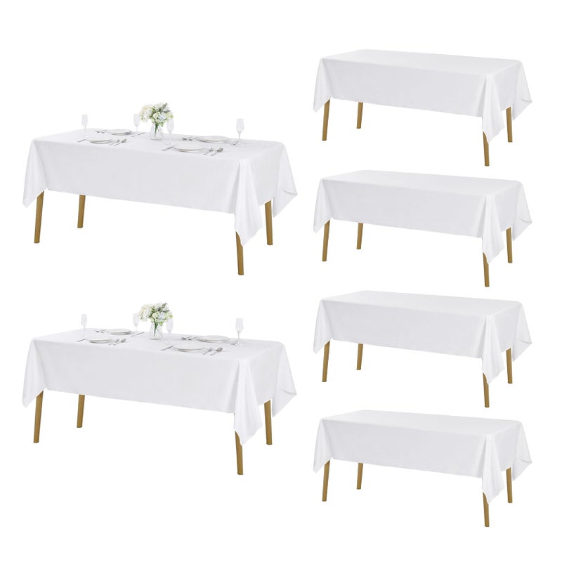 Fokitut 6 Pack Rectangle Tablecloth 60x120 Inch Stain Resistant and Wrinkle Polyester Table Cloth Fabric Table Cover for Kitchen Dining Wedding Party Holiday DinnerWhite