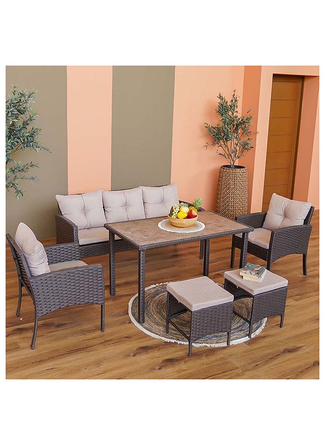 DANUBE HOME - Sara 7 Seater Outdoor Sofa Set Steel Frame Garden Furniture Modern Design Lounge Sofa Sets 6 Pieces Outdoor Seating Table And Chairs Set For Patio Balcony Lawn Yard Beige - Image 1