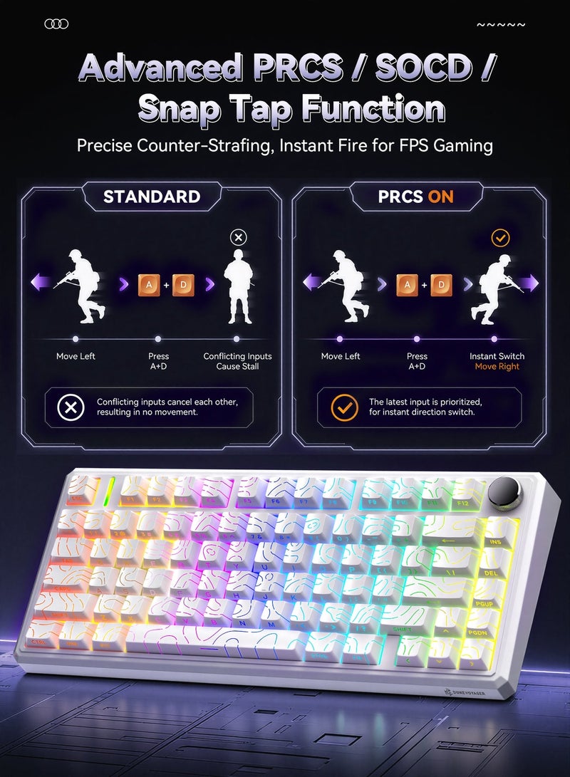 مسافر الكثبان لوحة مفاتيح ألعاب مغناطيسية سلكية R75 لألعاب FPS/MOBA، مع Rapid Trigger، ودعم PRCS/SOCD/Snap Tap، وزمن استجابة 0.1ms، ومعدل Polling Rate 8000Hz، وأغطية مفاتيح Full-PBT مزدوجة الحقن، وإضاءة RGB بـ 16.8 مليون لون، وتخصيص احترافي عبر البرنامج، متوافقة مع PC/PS4/PS5/Xbox - Image 3
