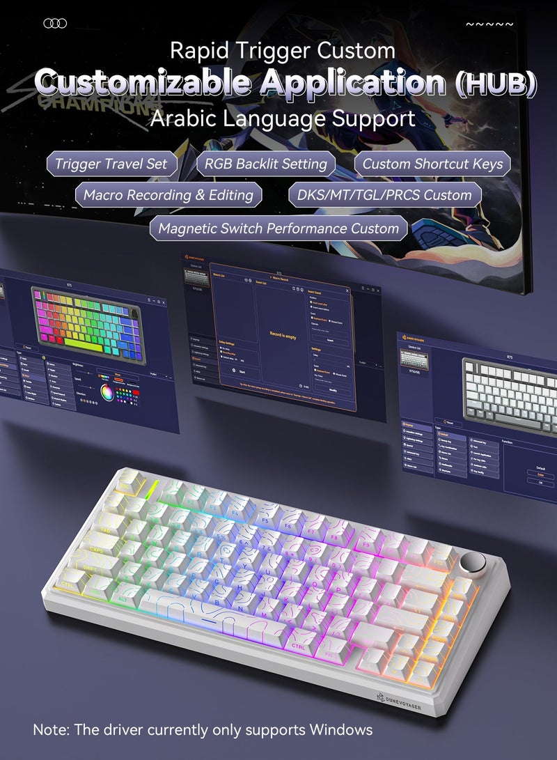 مسافر الكثبان لوحة مفاتيح ألعاب مغناطيسية سلكية R75 لألعاب FPS/MOBA، مع Rapid Trigger، ودعم PRCS/SOCD/Snap Tap، وزمن استجابة 0.1ms، ومعدل Polling Rate 8000Hz، وأغطية مفاتيح Full-PBT مزدوجة الحقن، وإضاءة RGB بـ 16.8 مليون لون، وتخصيص احترافي عبر البرنامج، متوافقة مع PC/PS4/PS5/Xbox - Image 4
