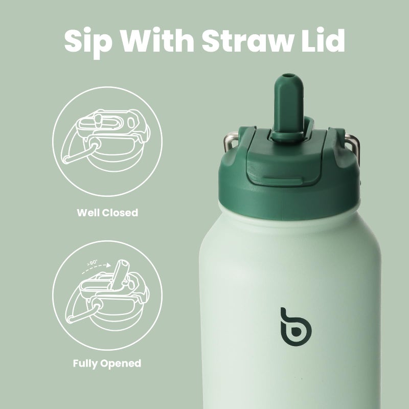 BOTTLE BOTTLE 32 oz Insulated Water Bottle Stainless Steel Sport Water Bottle with Straw Dual-use Lid Design for Gym with Pill Box (green) - Image 3