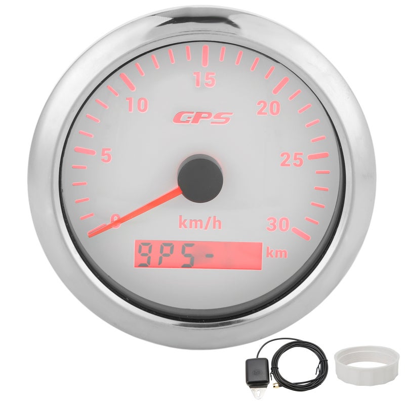 GPS Speedometer White Stepper Motor Drive Pointer GPS Speed Gauge - Double Protection Curved Glass Speed Odometer for Cars Boats Yachts - Image 1