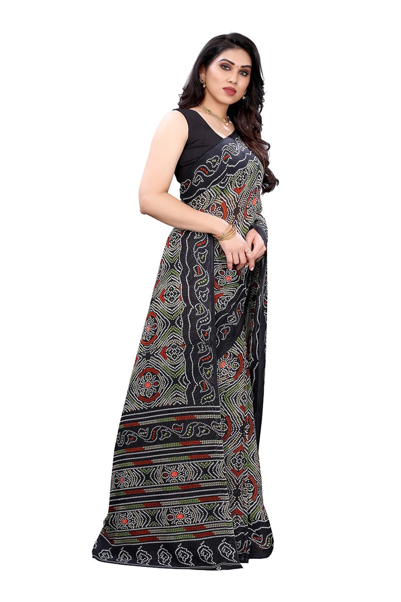 Yashika Women's Georgette Printed Saree With Blouse Piece(AAYUSHI_Free Size), Black - Image 3