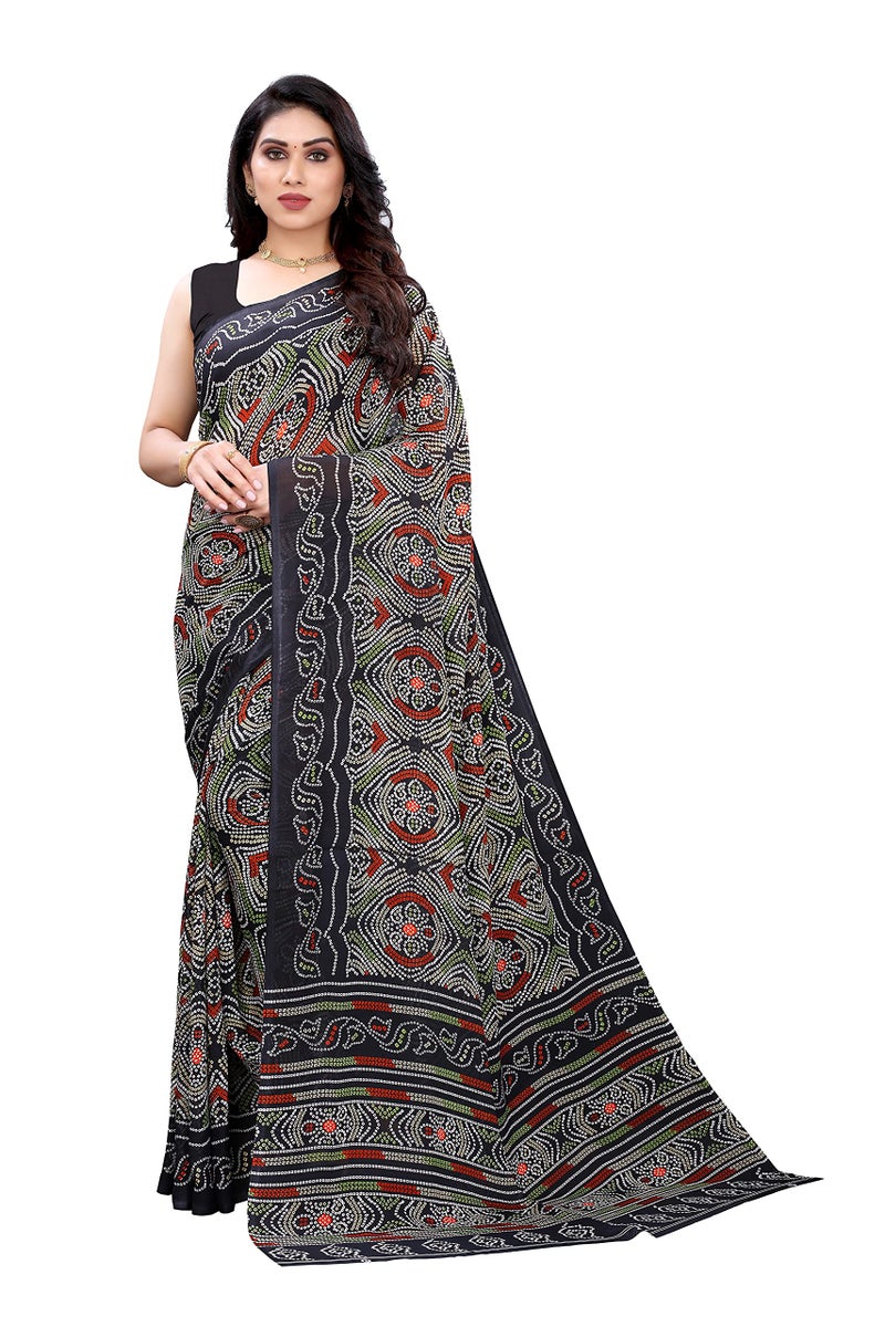 Yashika Women's Georgette Printed Saree With Blouse Piece(AAYUSHI_Free Size), Black - Image 1