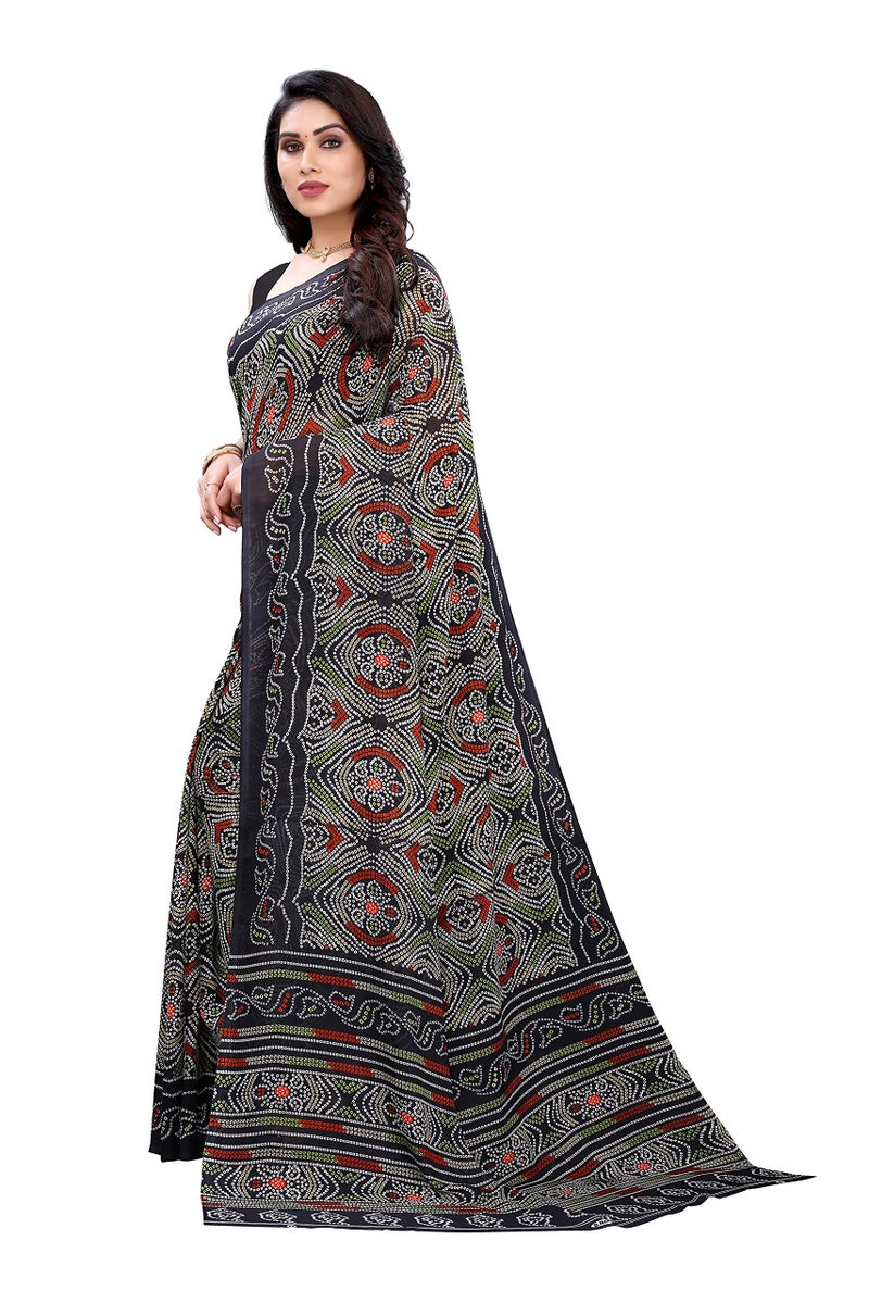 Yashika Women's Georgette Printed Saree With Blouse Piece(AAYUSHI_Free Size), Black - Image 2