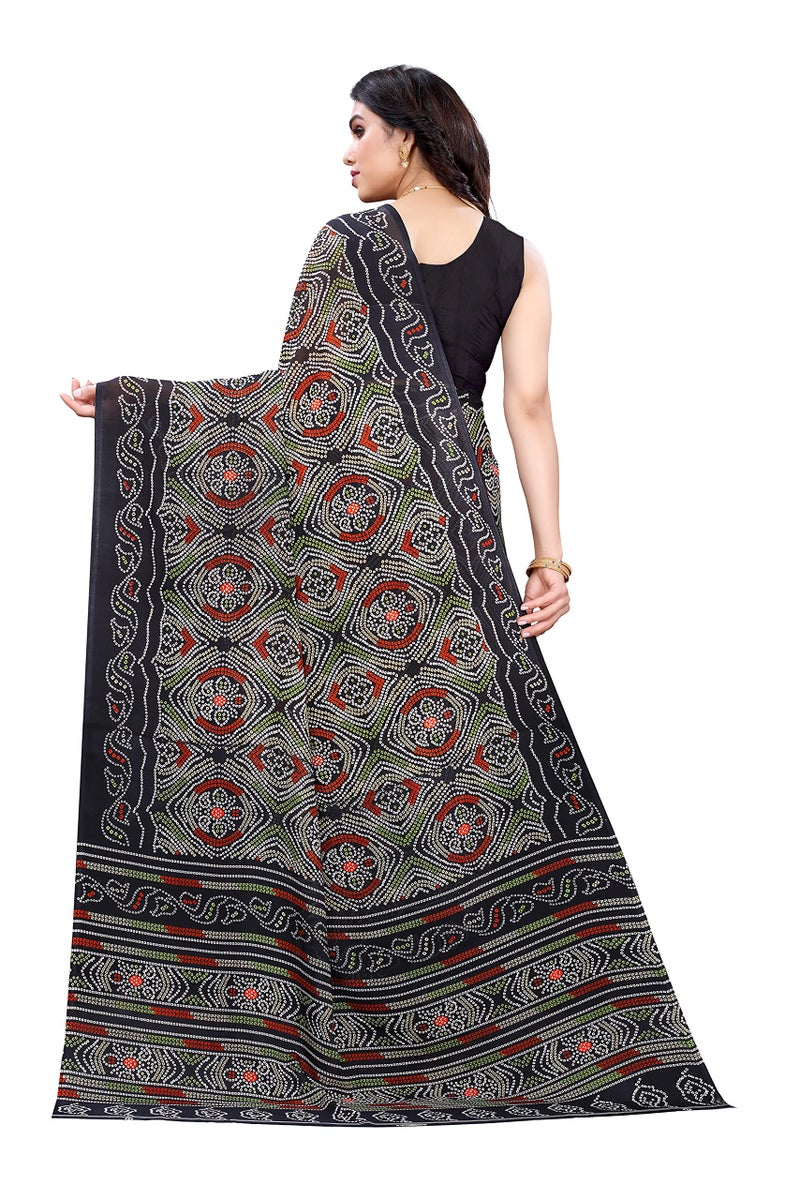 Yashika Women's Georgette Printed Saree With Blouse Piece(AAYUSHI_Free Size), Black - Image 4