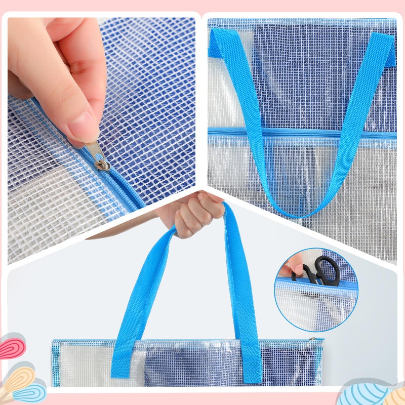 Cosblank 16.1x16.1inch Sew Project Bag Jumbo Needlepoint Project Bag for Sewing Quilting Craft Organizer Storage Portable Vinyl Mesh Zipper Pouch with Handle for Quilter Crafter Art Stitching(Blue) - Image 3