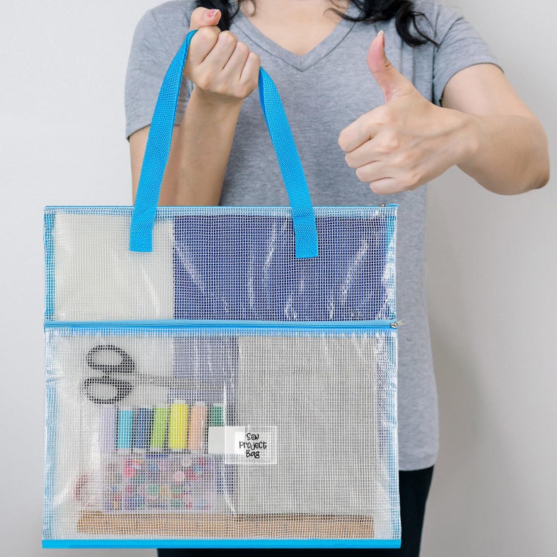 Cosblank 16.1x16.1inch Sew Project Bag Jumbo Needlepoint Project Bag for Sewing Quilting Craft Organizer Storage Portable Vinyl Mesh Zipper Pouch with Handle for Quilter Crafter Art Stitching(Blue) - Image 4