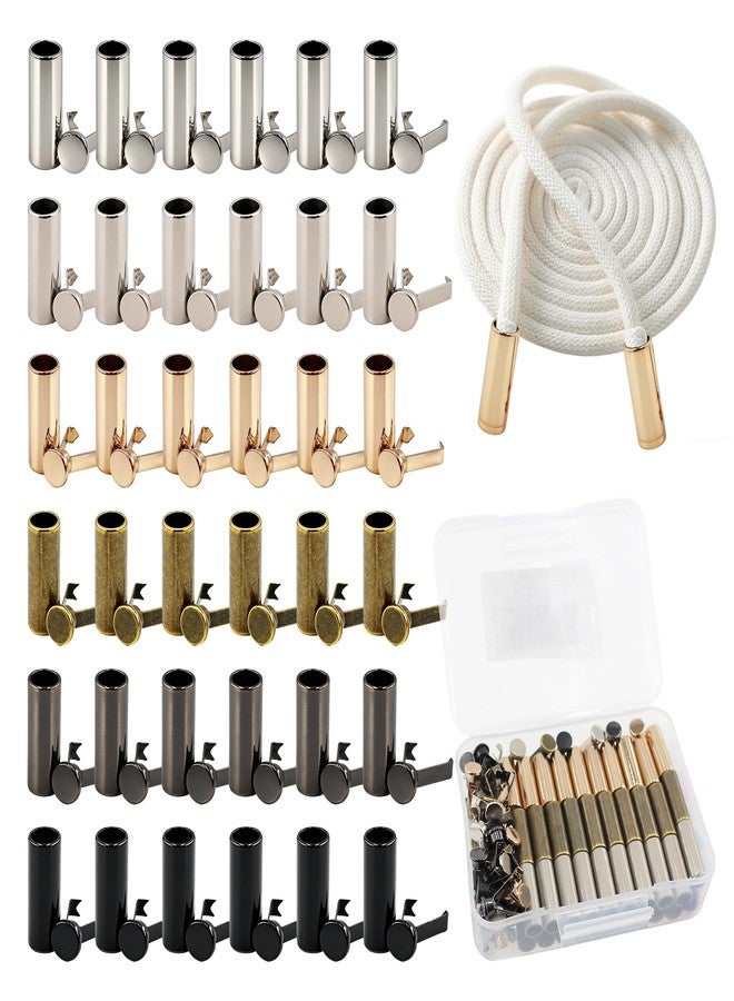 BDS-HOME 60Sets 6 Colors Alloy Shoelace Tips and Shoelace Head Kit, Cylindrical Metal Aglets Replacement for Shoestrings Clothing Hoodies Drawstring Repairing - Image 1
