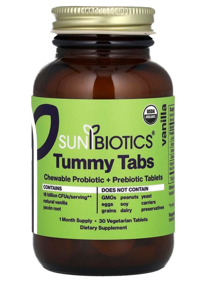 Tummy Tabs Chewable Probiotic + Prebiotic Vanilla 30 Vegetarian Tablets