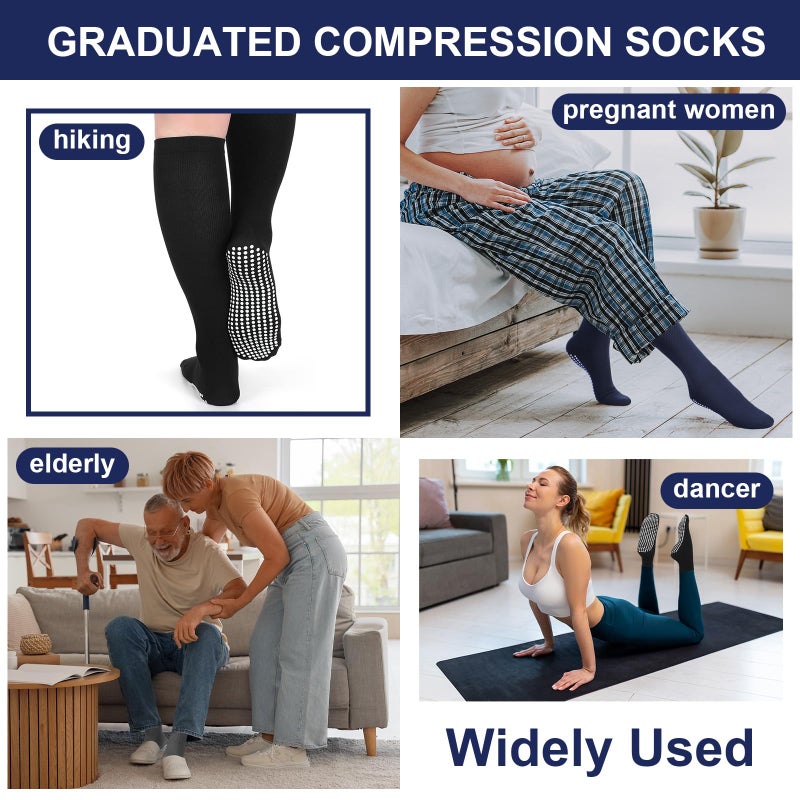 Croloose 3 Pair Non Slip Compression Socks for Women Men 20-30mmhg Graduated Compression Socks with Grips for Nurse Pregnancy(Black, Navy Blue, Dark Gray,Basic) - Image 5