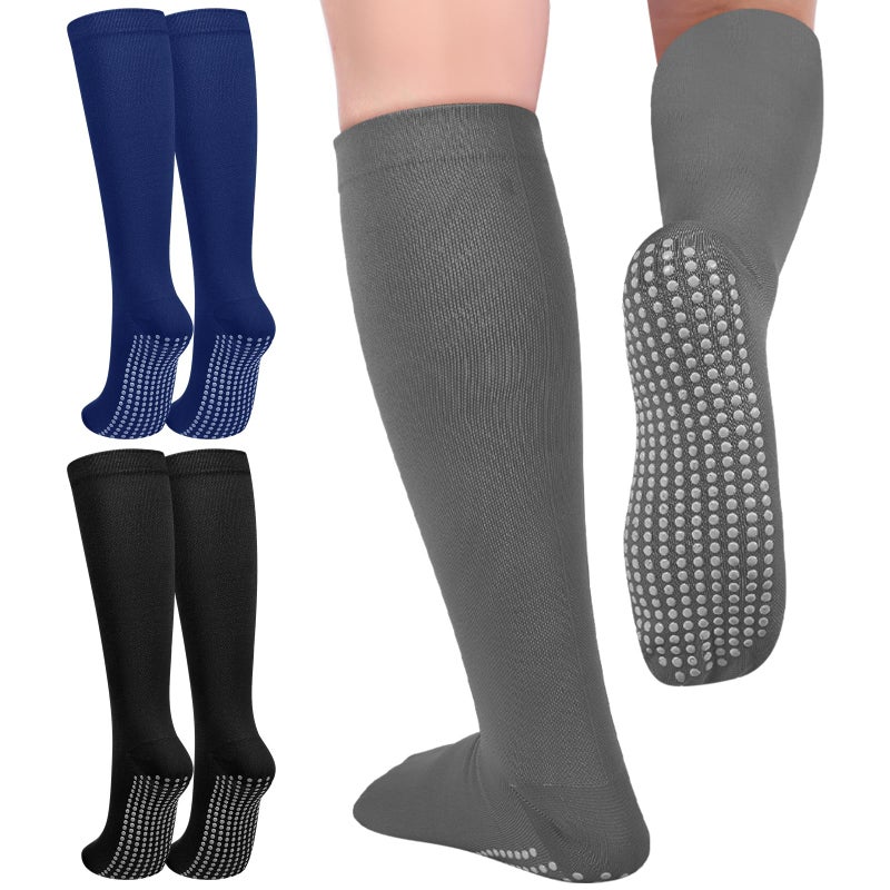 Croloose 3 Pair Non Slip Compression Socks for Women Men 20-30mmhg Graduated Compression Socks with Grips for Nurse Pregnancy(Black, Navy Blue, Dark Gray,Basic) - Image 1