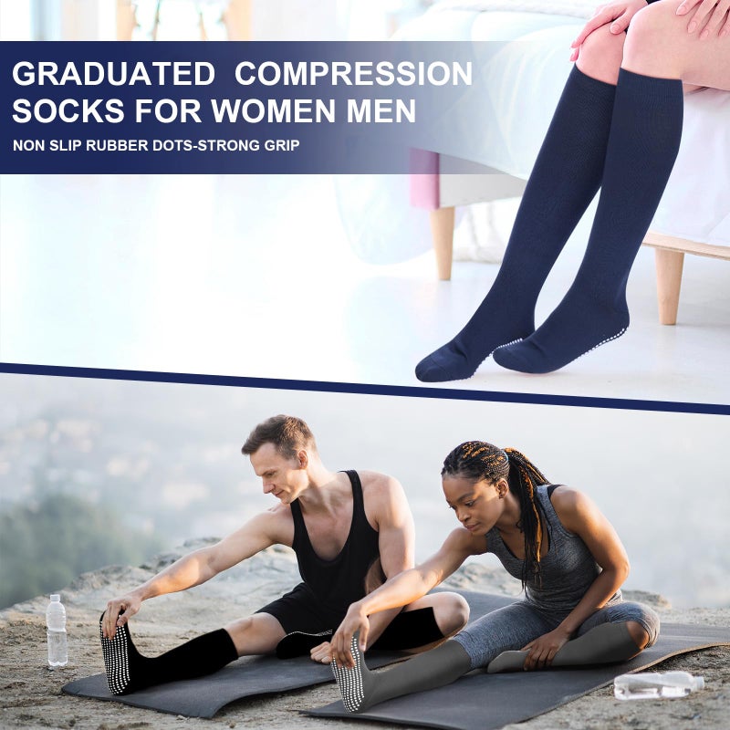 Croloose 3 Pair Non Slip Compression Socks for Women Men 20-30mmhg Graduated Compression Socks with Grips for Nurse Pregnancy(Black, Navy Blue, Dark Gray,Basic) - Image 3