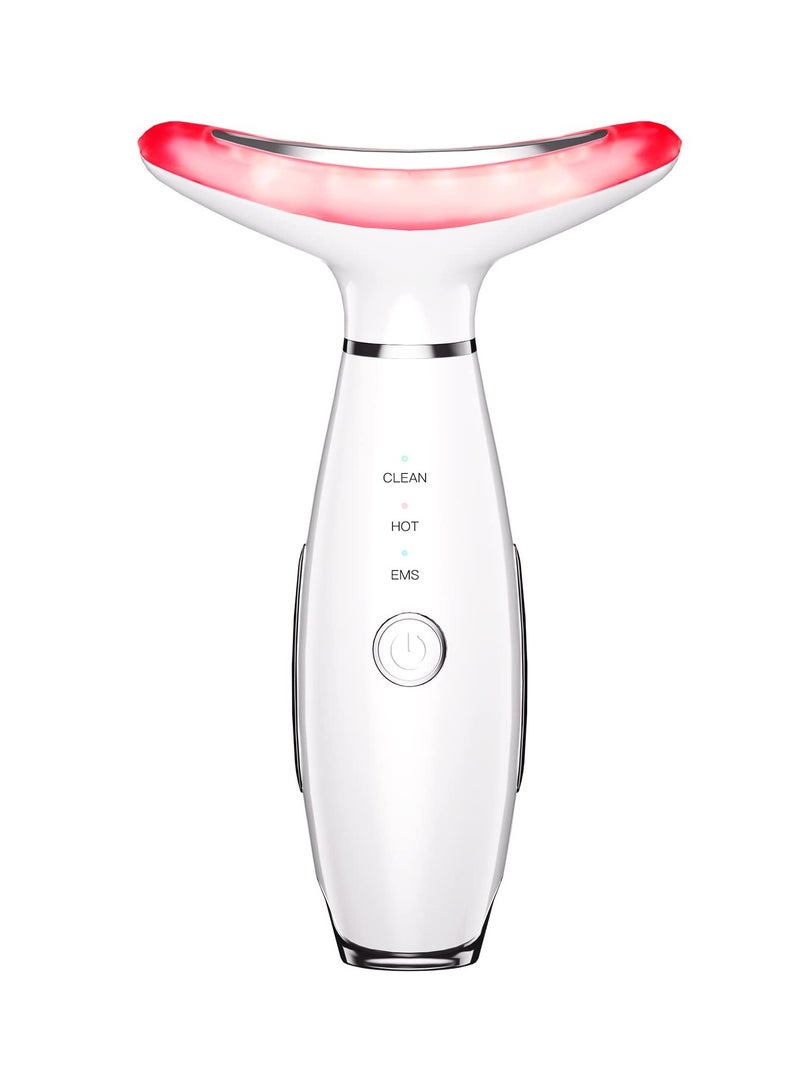 3 in 1 LED Beauty Massager for Face and Neck Tighten and Smooth Skin with Thermal and Vibration Technology White - Image 1