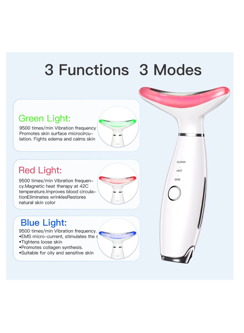 3 in 1 LED Beauty Massager for Face and Neck Tighten and Smooth Skin with Thermal and Vibration Technology White - Image 2