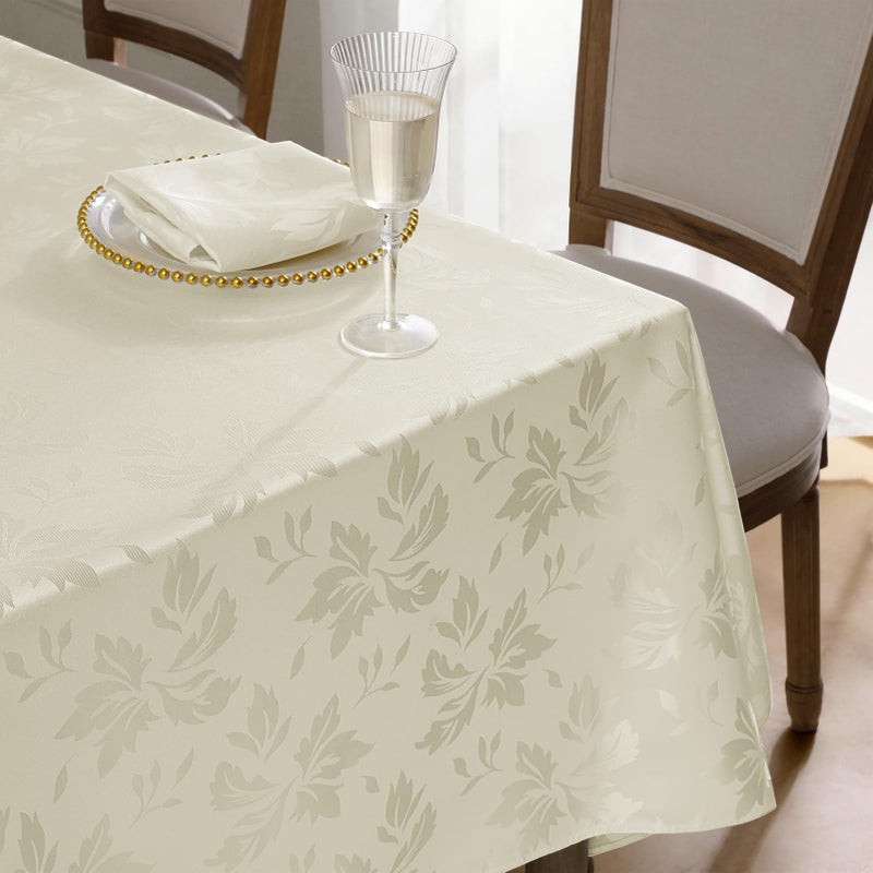 Romanstile Spring Jacquard Rectangle Tablecloth Outdoor Waterproof Damask Floral Pattern Decorative Table Cloths Heavy Weight Fabric Table Covers for DinnerPartiesOutdoor 52 x 70 Inch Ivory