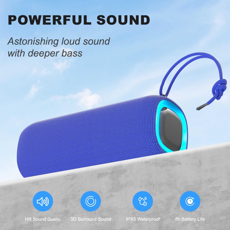 PEICHENG Bluetooth Speaker, Portable Wireless Clear Loud Stereo Sound IPX5 Waterproof with RGB Lights BT5.3 Long Playtime TWS Pairing,for Home Party Outdoor Beach,Great Gift Choice (Blue) - Image 4