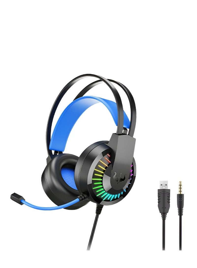 OVLENG GT68 Gaming Headset - Ergonomic Adjustable Design - Stunning RGB Lighting - 120° Rotatable Microphone - 3.5mm Jack + USB - 2M Cable Length-BLUE  - Image 1