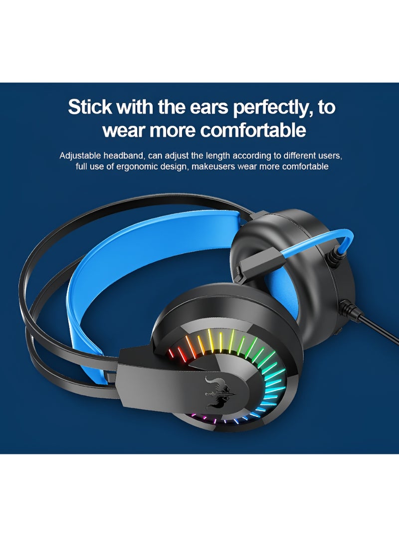 OVLENG GT68 Gaming Headset - Ergonomic Adjustable Design - Stunning RGB Lighting - 120° Rotatable Microphone - 3.5mm Jack + USB - 2M Cable Length-BLUE  - Image 2