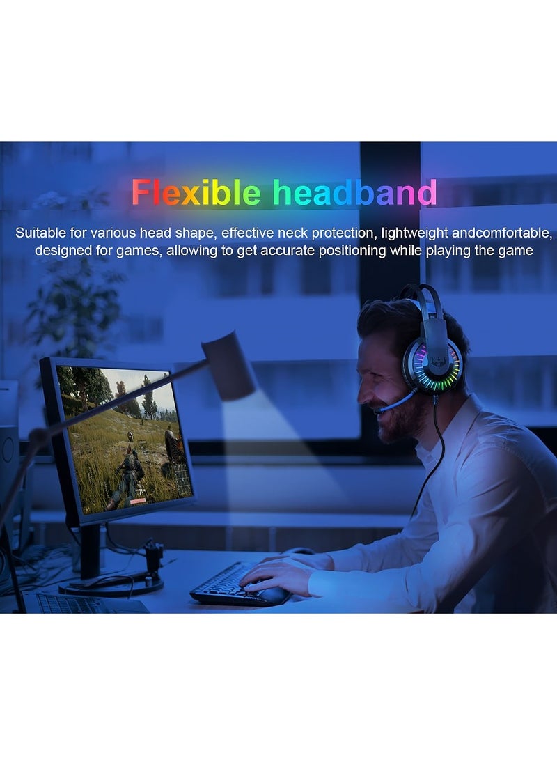 OVLENG GT68 Gaming Headset - Ergonomic Adjustable Design - Stunning RGB Lighting - 120° Rotatable Microphone - 3.5mm Jack + USB - 2M Cable Length-BLUE  - Image 4