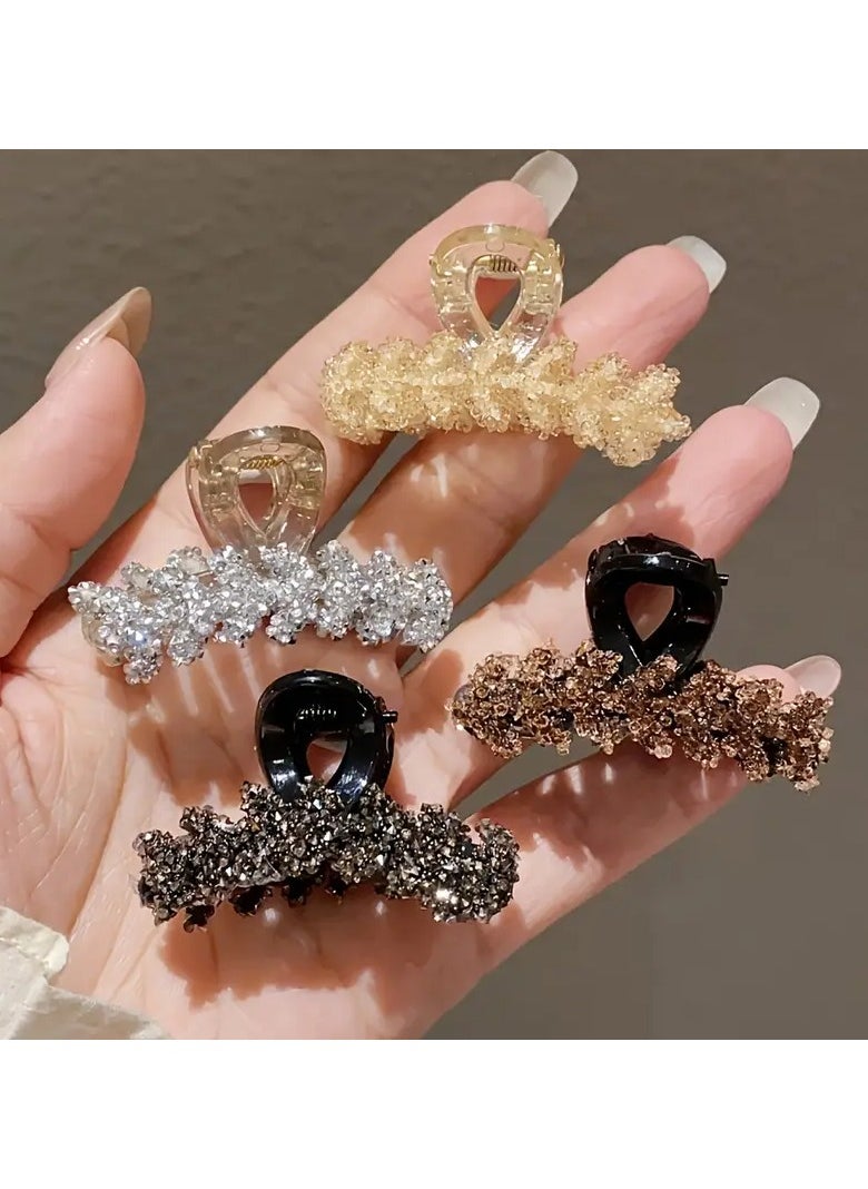 Goolsky 4pcs Women's Colorful Rhinestone Fashionable High-end Half-Braided Hair Small Hair Grab  - Image 1