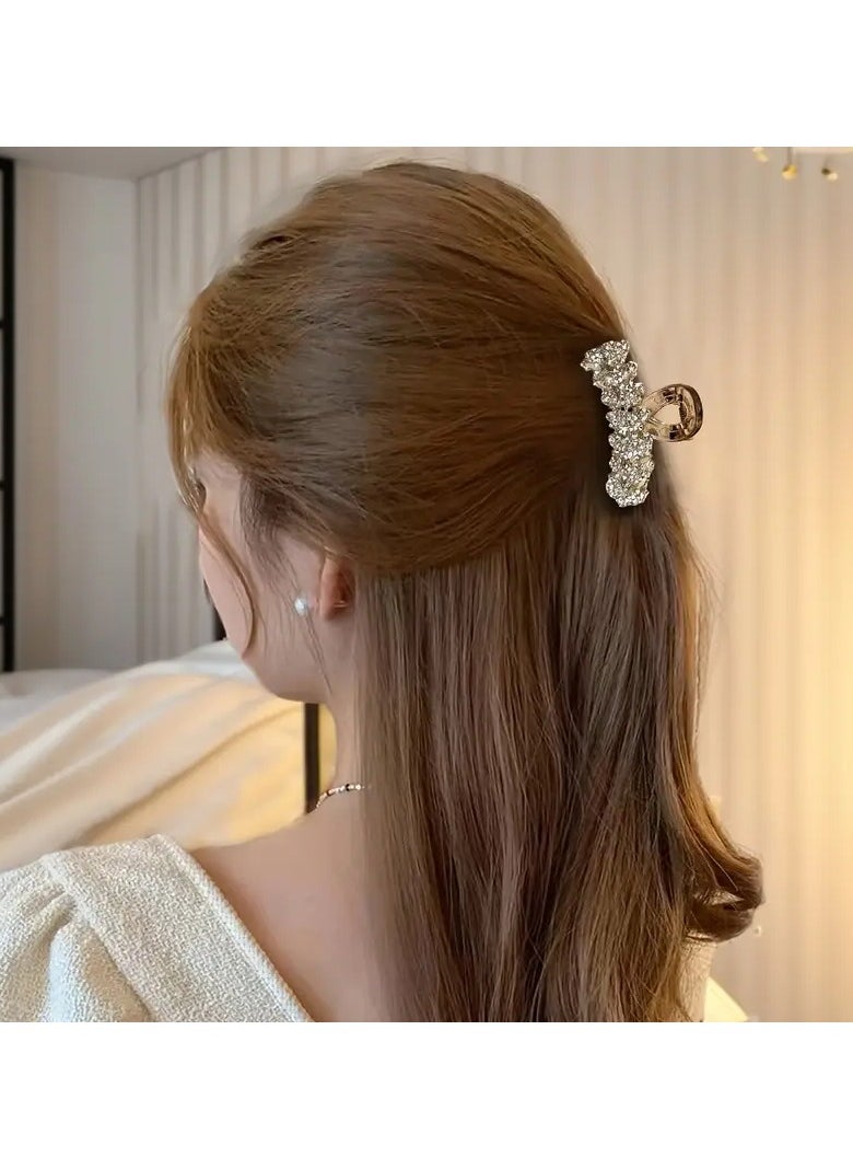 Goolsky 4pcs Women's Colorful Rhinestone Fashionable High-end Half-Braided Hair Small Hair Grab  - Image 2