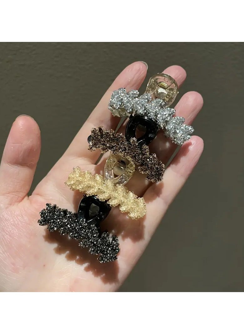 Goolsky 4pcs Women's Colorful Rhinestone Fashionable High-end Half-Braided Hair Small Hair Grab  - Image 5