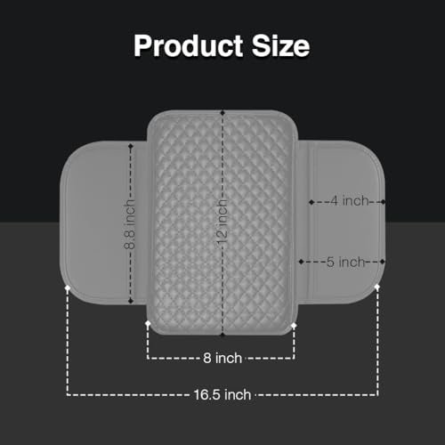 Lyrovo PU Leather Car Armrest Cushion Pad With Side Pockets, Universal Fit for All Car (Grey) - Image 5