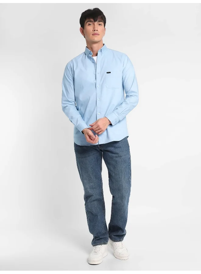 Beyoung Long Sleeve Sky Blue Oxford Shirt for Men