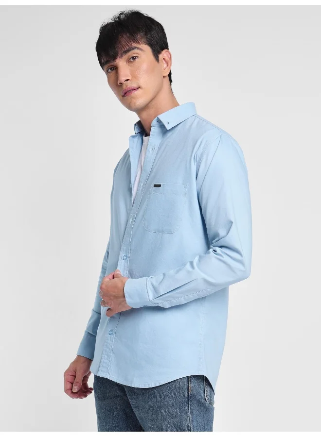 Beyoung Long Sleeve Sky Blue Oxford Shirt for Men