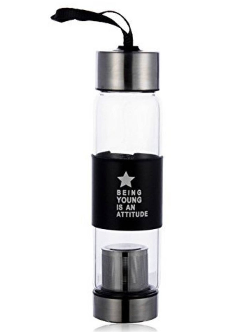 Generic | Borosilicate Glass Bottle | Green Tea Bottle With Infuser - 450Ml | Glass Infuser Water Bottle | Fruit Infuser Water Bottle | Tea Filter Strainer (450Ml) 