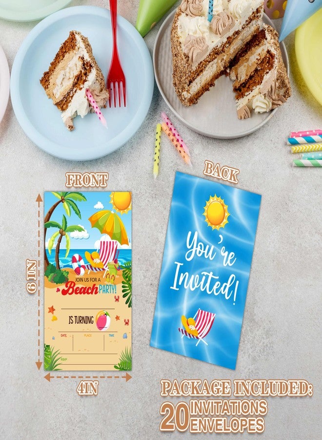 Zmyollo Summer Beach Birthday Invitations with Envelopes - 20PCS Kids Birthday Party Invitations for Boys and Girls - Pool Birthday Party Supplies Decorations -24 - Image 4