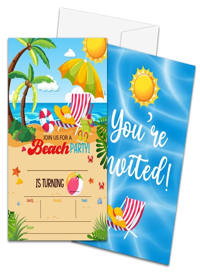 Zmyollo Summer Beach Birthday Invitations with Envelopes - 20PCS Kids Birthday Party Invitations for Boys and Girls - Pool Birthday Party Supplies Decorations -24 - Image 1
