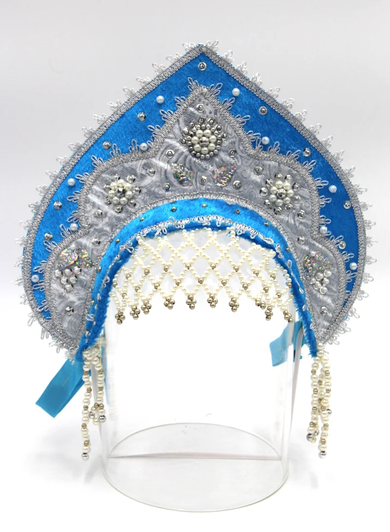 D'Daniela D' Daniela - Women's Traditional Headdress Kokoshnik - Blue with Silver