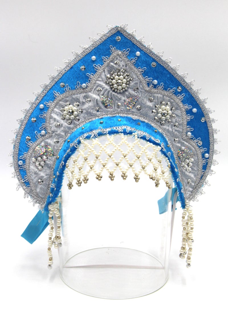 D'Daniela D' Daniela - Women's Traditional Headdress Kokoshnik - Blue with Silver - Image 1