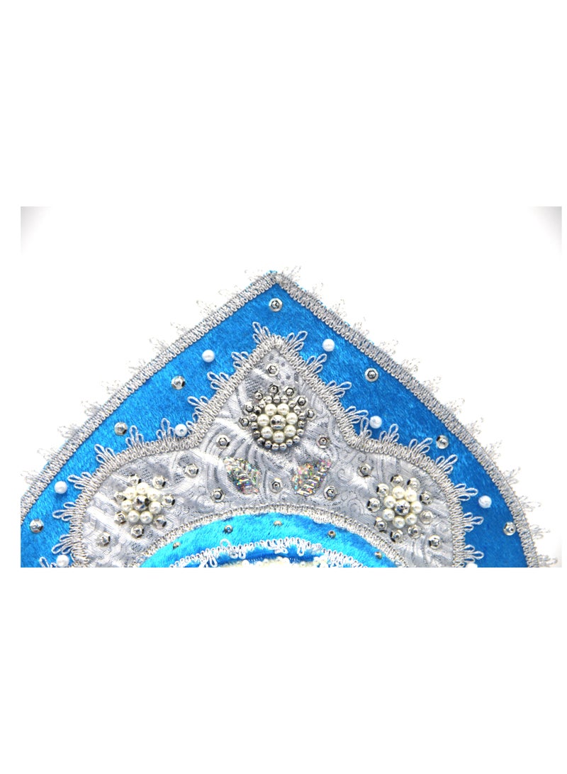D'Daniela D' Daniela - Women's Traditional Headdress Kokoshnik - Blue with Silver - Image 3