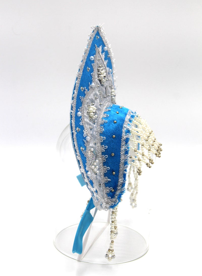 D'Daniela D' Daniela - Women's Traditional Headdress Kokoshnik - Blue with Silver - Image 4