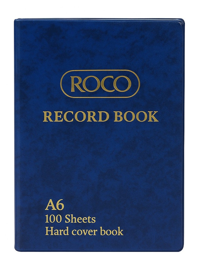 ROCO Record Book A6 Size – 100 Sheets, Lined Pages, Hard Cover, 60gsm, Blue Color, Durable for Office, School, and Home Use - Image 1