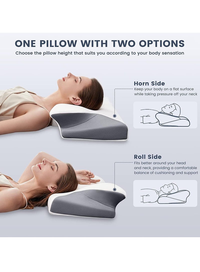 Butterfly Cervical Memory Foam Pillow, Ergonomic Pillows For Neck And Shoulder Pain Relief, Orthopedic Contour Neck Support Pillows For Side, Back And Stomach Sleepers With Washable Cover