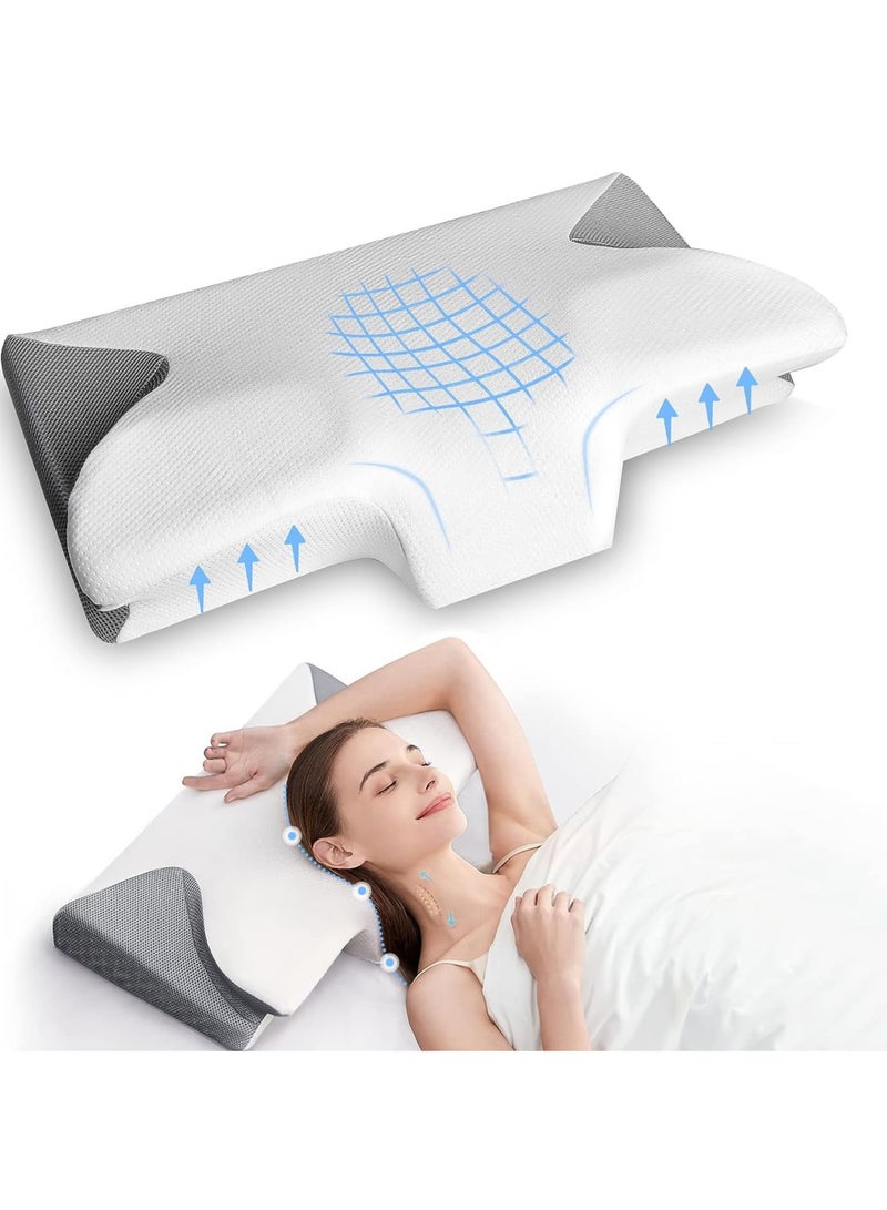 Butterfly Cervical Memory Foam Pillow, Ergonomic Pillows For Neck And Shoulder Pain Relief, Orthopedic Contour Neck Support Pillows For Side, Back And Stomach Sleepers With Washable Cover