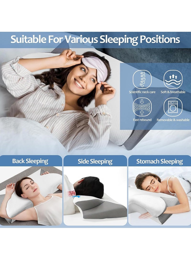 Butterfly Cervical Memory Foam Pillow, Ergonomic Pillows For Neck And Shoulder Pain Relief, Orthopedic Contour Neck Support Pillows For Side, Back And Stomach Sleepers With Washable Cover