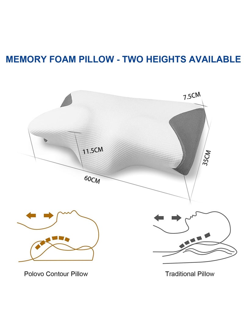 Butterfly Cervical Memory Foam Pillow, Ergonomic Pillows For Neck And Shoulder Pain Relief, Orthopedic Contour Neck Support Pillows For Side, Back And Stomach Sleepers With Washable Cover