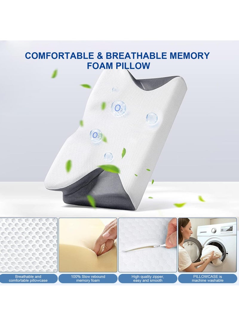 Butterfly Cervical Memory Foam Pillow, Ergonomic Pillows For Neck And Shoulder Pain Relief, Orthopedic Contour Neck Support Pillows For Side, Back And Stomach Sleepers With Washable Cover