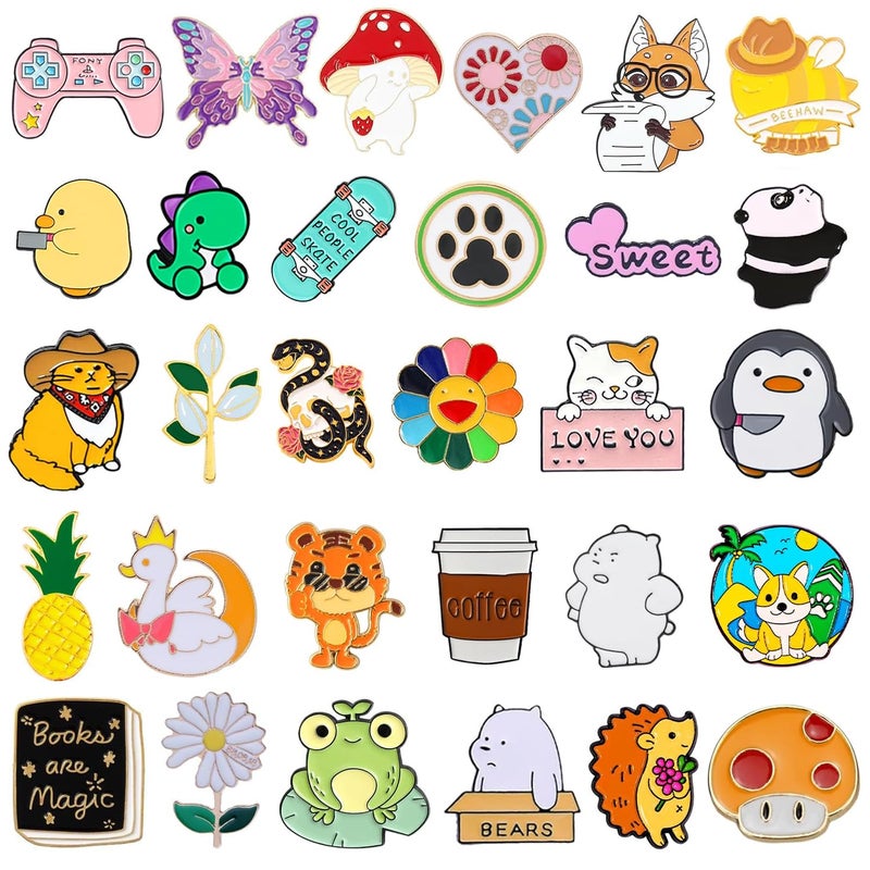 Japior 30 Mixed Enamel Pins for Backpacks,Pins for Sambas Brooches for Women Hat Cute Funny Button Pins Bulk Set,Cartoon Plant Aesthetic for Women Girls Cloths Decoration - Image 3