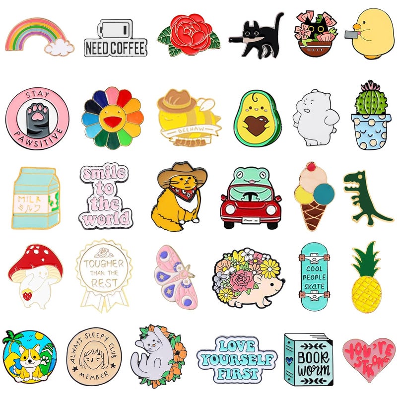 Japior 30 Mixed Enamel Pins for Backpacks,Pins for Sambas Brooches for Women Hat Cute Funny Button Pins Bulk Set,Cartoon Plant Aesthetic for Women Girls Cloths Decoration - Image 2