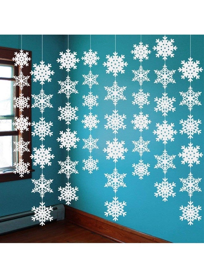 jollylife 12PCS Snowflake Garland Winter Party Wonderland Birthday Decorations - Christmas Snow Flake Streamers Strings Hanging Decor - Image 1