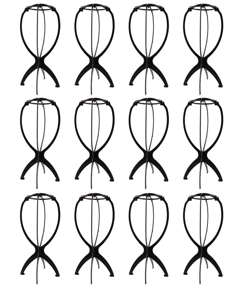 Messen 12Piece Wig Stand Set Portable Collapsible Wig Holder Drying Stand for Travel Display Black