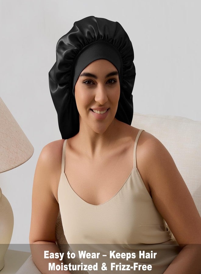 ZHENSILK Long Silk Bonnet for Sleeping, Satin Bonnet for Curly Long Hair, Braid, Locs, Dreads, Extra Large Sleep Cap for Women (Black) - Image 4