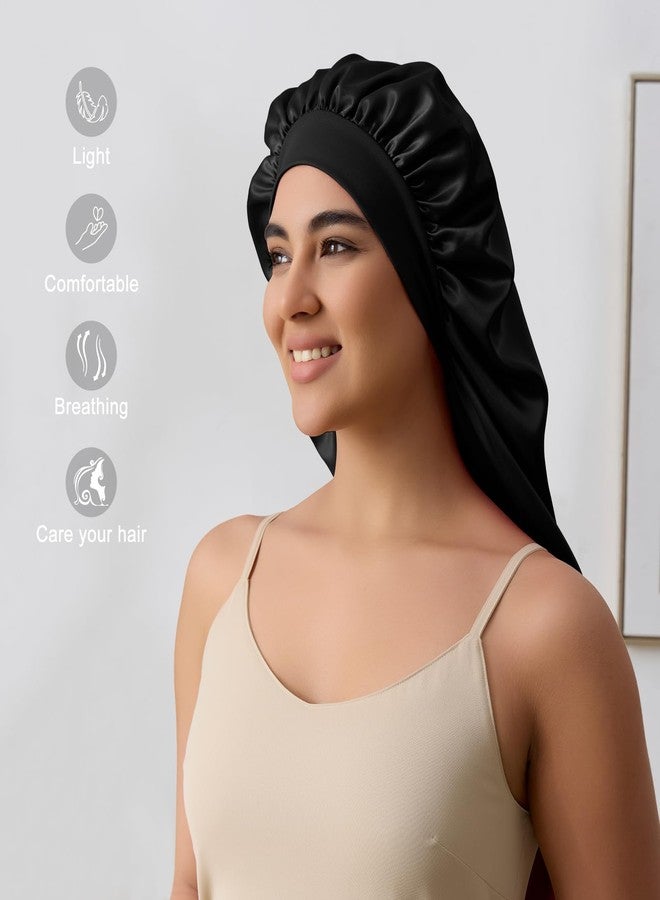 ZHENSILK Long Silk Bonnet for Sleeping, Satin Bonnet for Curly Long Hair, Braid, Locs, Dreads, Extra Large Sleep Cap for Women (Black) - Image 5